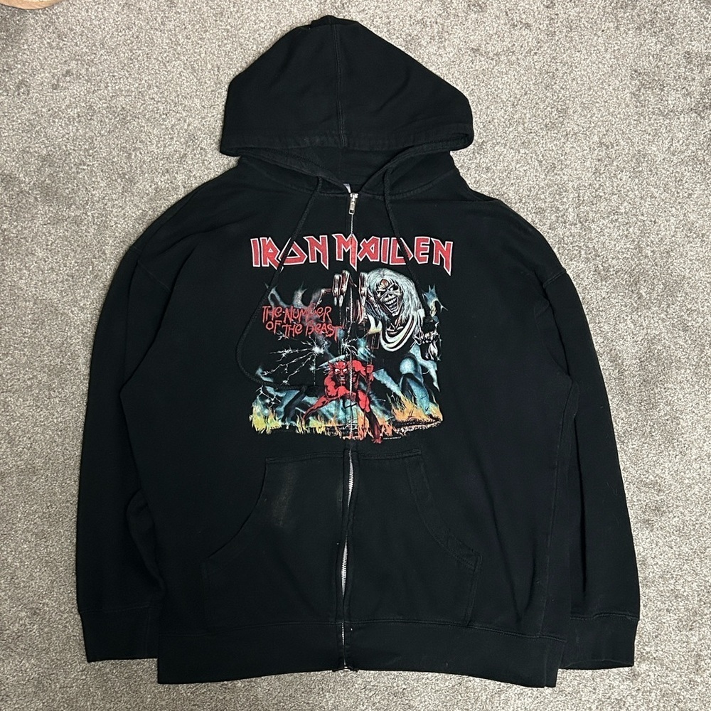 VINTAGE 90s Iron Maiden Number of the beast Zip up hoodie